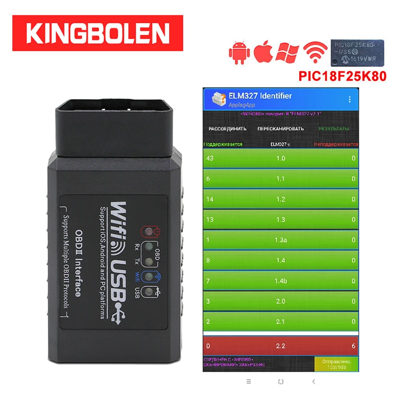 ELM327 Wifi USB сканер реальный V2.1 FTDI RS232+ PIC18F25K80 OBDII Автомобильный диагностический сканер Android/IOS/PC OBD2 все протоколы