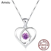 amxiu s925 sterling silver colorful heart with zircons simple and fashion necklace jewelry female clavicle chain for gift