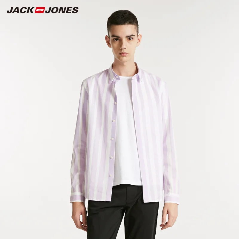 Мужская рубашка с длинными рукавами в контрастную полоску JackJones | 219105508 одежда