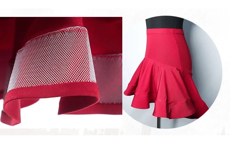 Женское платье для латиноамериканских танцев черное красное с бахромой и