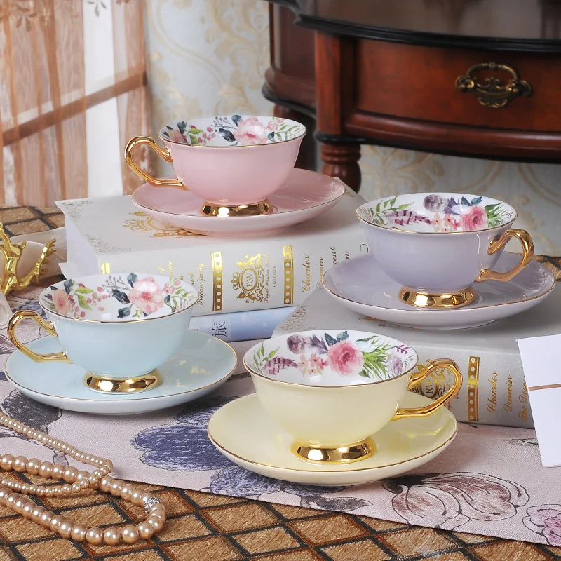 

Ceramic coffee cup set European exquisite pynomic color glazed coffee cup dish net black afternoon teacough flower teacough