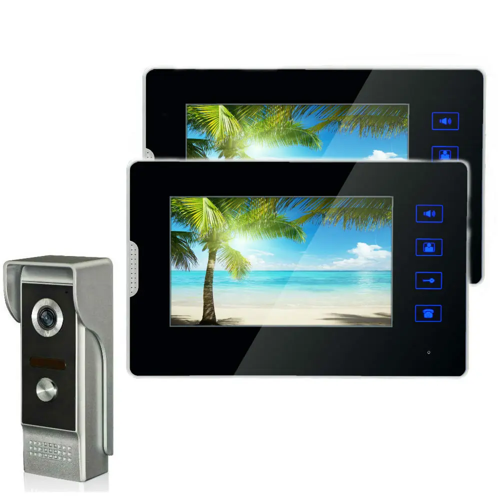 Video Door Phone Doorbell Wired Video Intercom System 7-inch Color Monitor and HD Camera with Door Release