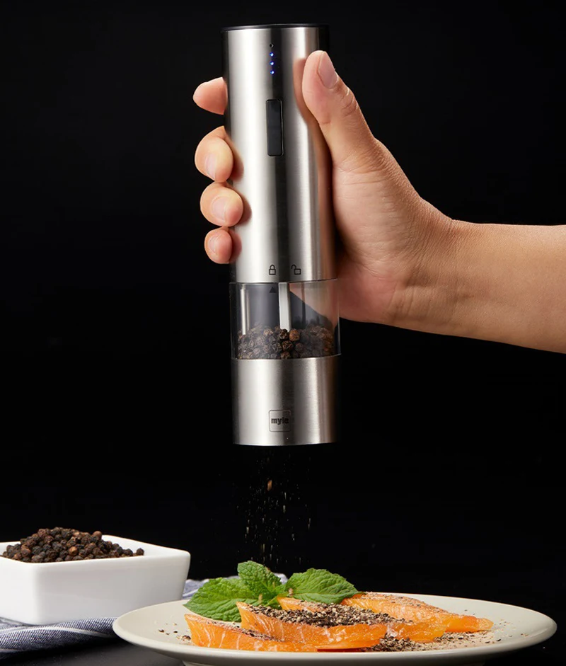 

Cooks Professional Electric Automatic Salt & Pepper Mill Set With Adjustable Grinding, Easy To Refill, One Touch Button