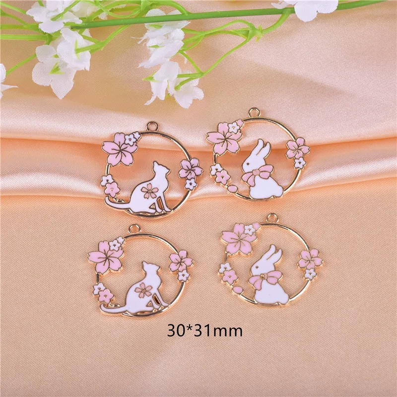 10 шт./упак. венок из цветов кот кролик с эмалью металлические подвески серьги