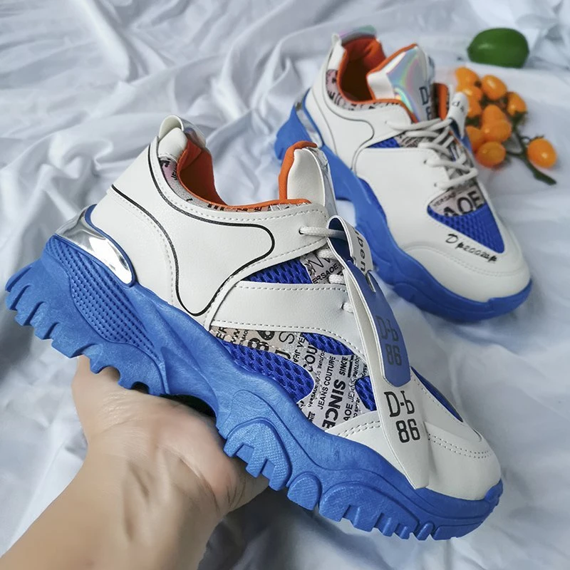 Женские кроссовки на массивной вулканизированной подошве синие повседневные