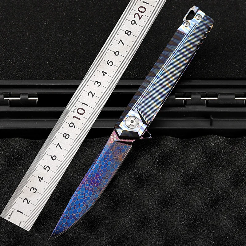 Складной нож из дамасской стали TC4 уличный клинок титанового сплава для