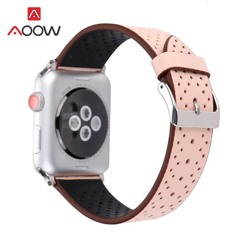 Ремешок для часов из натуральной кожи для Apple Watch, 38 мм, 42 мм, дышащий ремешок для мужчин и женщин, ремешок для iwatch 1, 2, 3, 4
