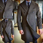 Шерстяной плотный пиджак, серое двубортное пальто, длинный твидовый шерстяной пиджак на заказ, 2022