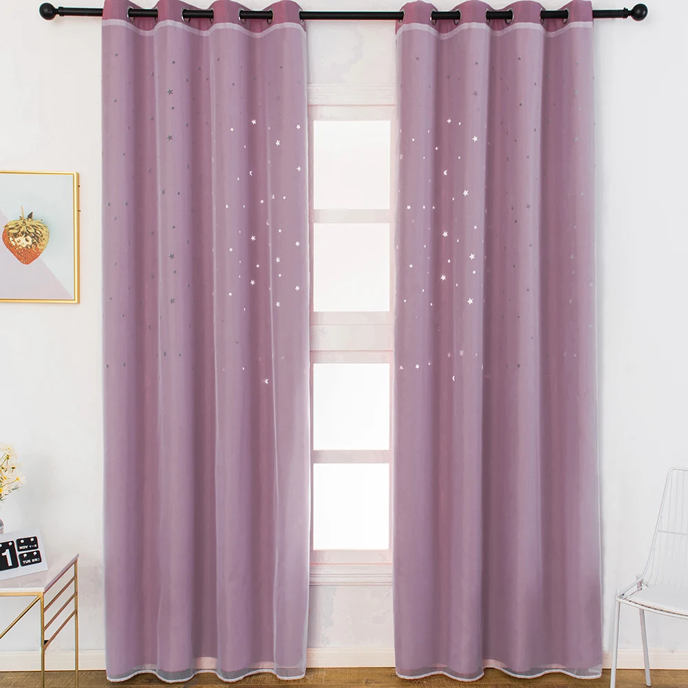 Hollow Star Window Blackout Curtain Double-layer Shade Curtains Drape Living Room Decor | Дом и сад
