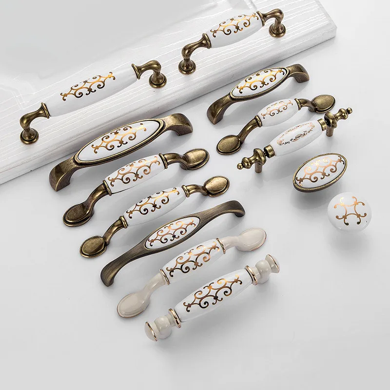 Старые ручки для шкафа античные бронзовые керамические винтажная ручка ящика и