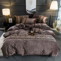 velvet flannel soft warm duvet cover set with chic embroidery lace queen king size 4pcs bedding set with fittedflat bed sheets