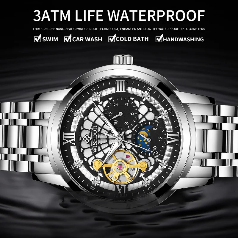 Часы наручные WISDHOIT Мужские механические деловые Роскошные водонепроницаемые
