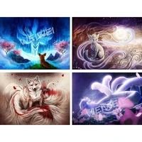 full drill 5d diy diamond painting chinese traditional mythological role nine tailed fox square round diamond embroidery