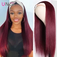 unice headband wig colored hair with baby hair ombre 99j wine red color straight human hair headband wig with black roots