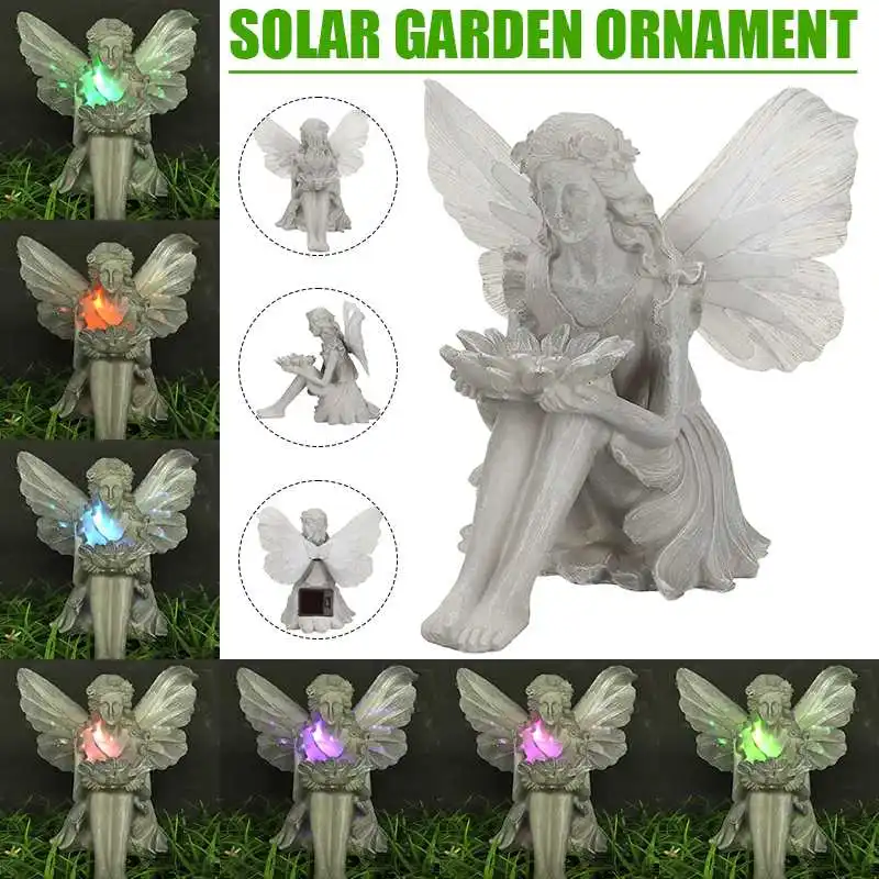 

Цветочная сказочная статуя RGB на солнечной батарее, украшение для улицы, внутреннего двора, статуэтка ангела, скульптура, ландшафтный Декор