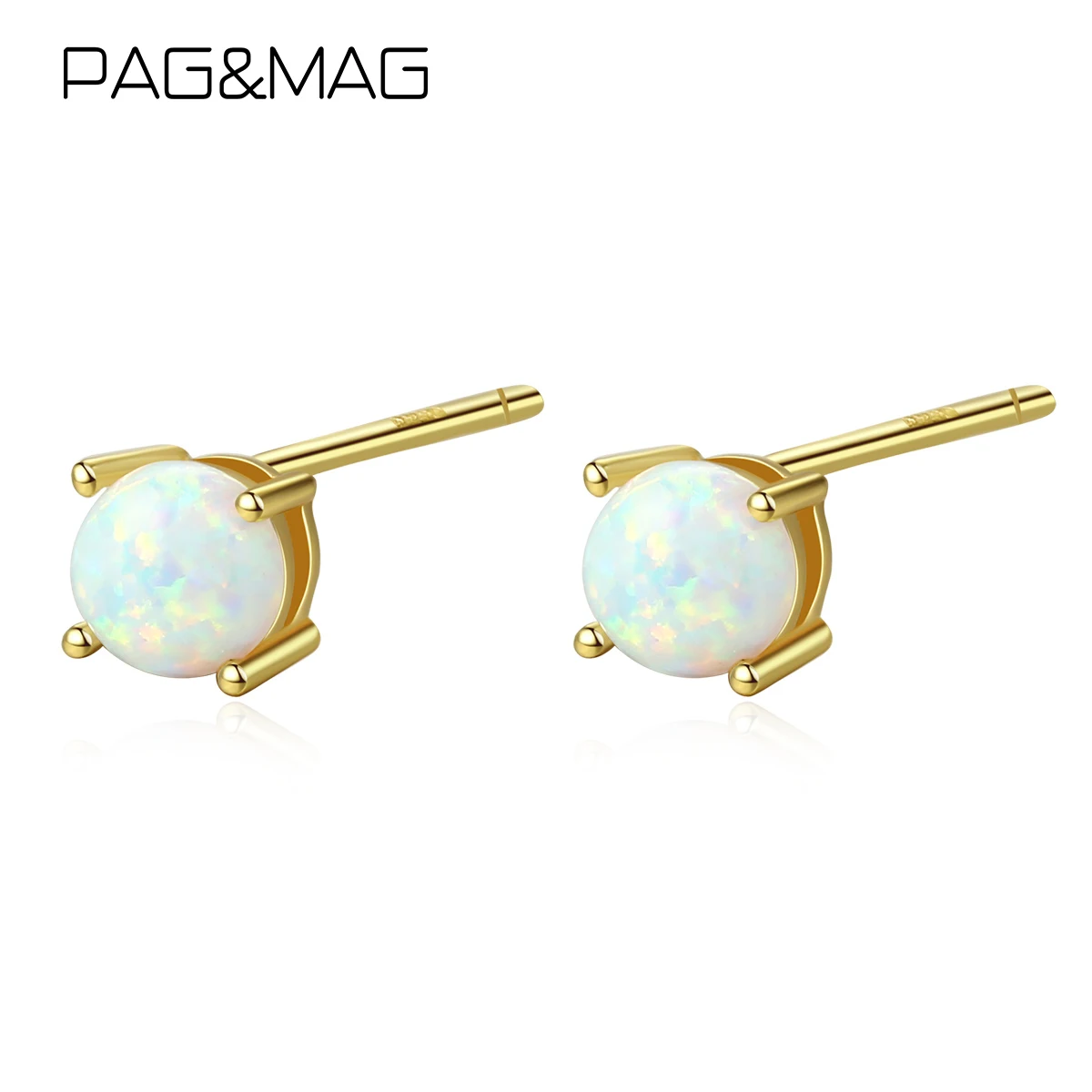 

PAG&MAG Authentic Sterling Silver 925 Opal Oval Colorful Stud Earrings 18K Gold Plated Samll Earrings For Women Jewelry Gift