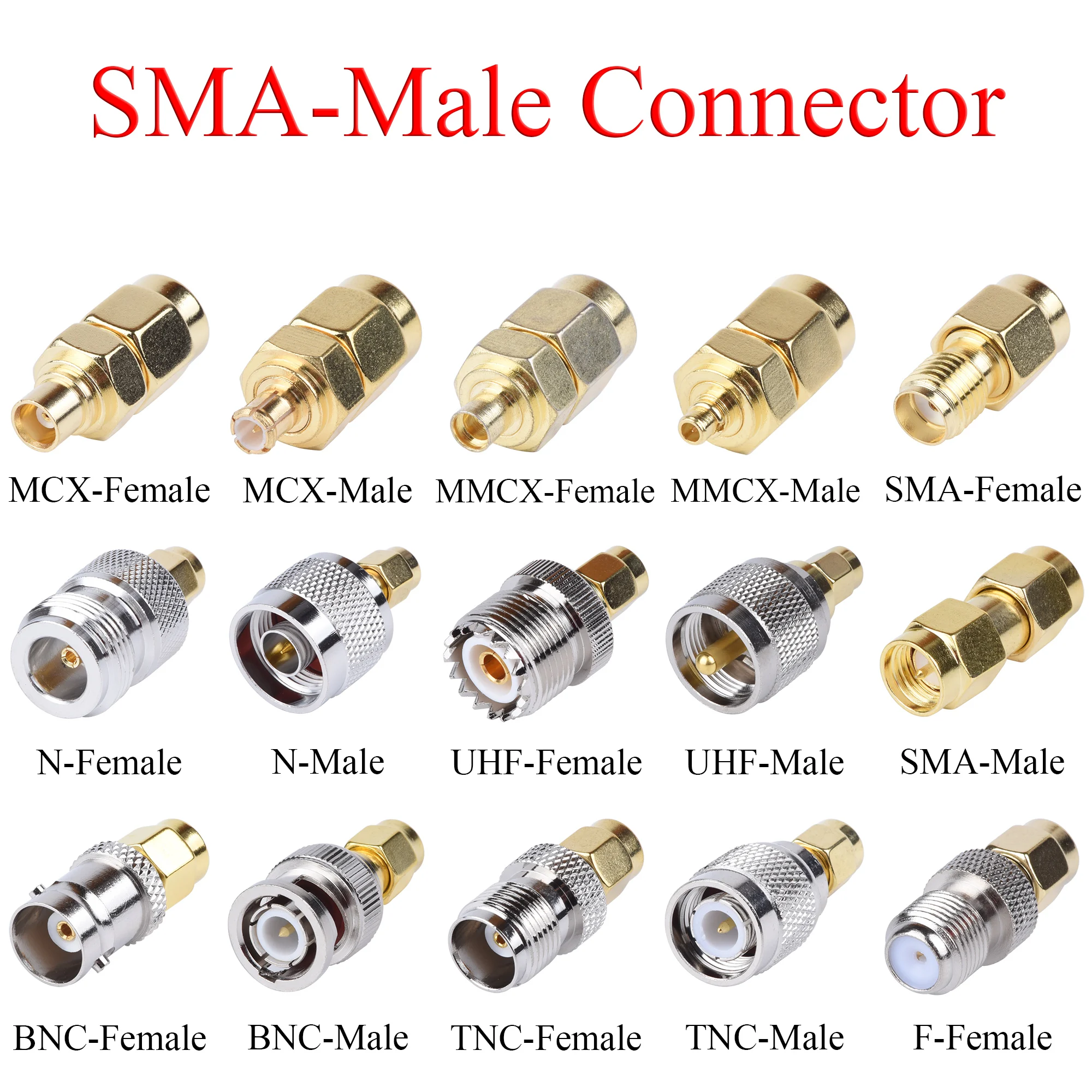 

1Pcs RF Coaxial Connector SMA Male to BNC TNC MCX MMCX UHF N F Male Plug / Female Jack Adapter Use For TV Repeater Antenna