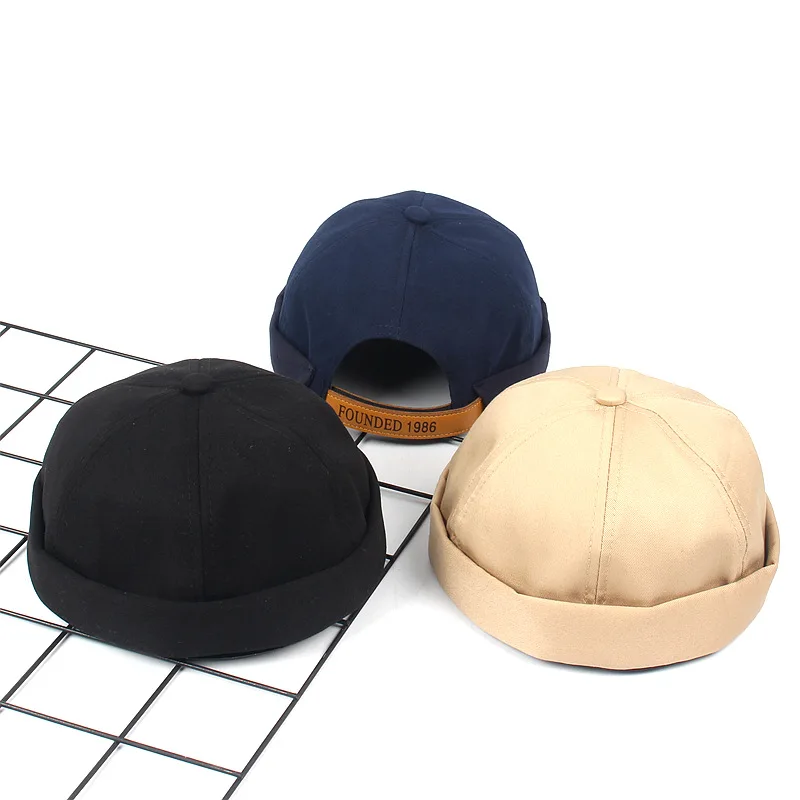 

Beanie Hat Retro Men Docker Cap Sailor Biker Women Winter Hat Casual Brimless Skull Loop Solid Women Harajuku Korean Style Caps