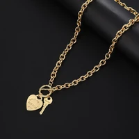 golden love key pendant necklace hollow chain neck vintage women girls jewelry accessories hip hop rock