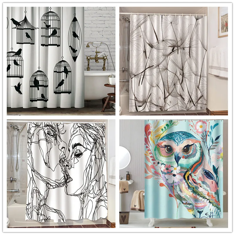 

Черно-белые занавески для ванной комнаты, занавески для душа, водонепроницаемые декоративные 3D занавески из полиэстера для двери комнаты, 150/180 см