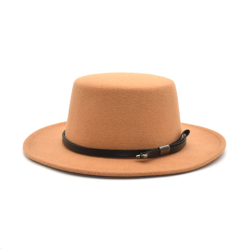 New Men's Flat Fedora Hat, Women's Faux Wool Blended Jazz Hat, Wide Brim Simple Church Derby Flat Top Hat P16