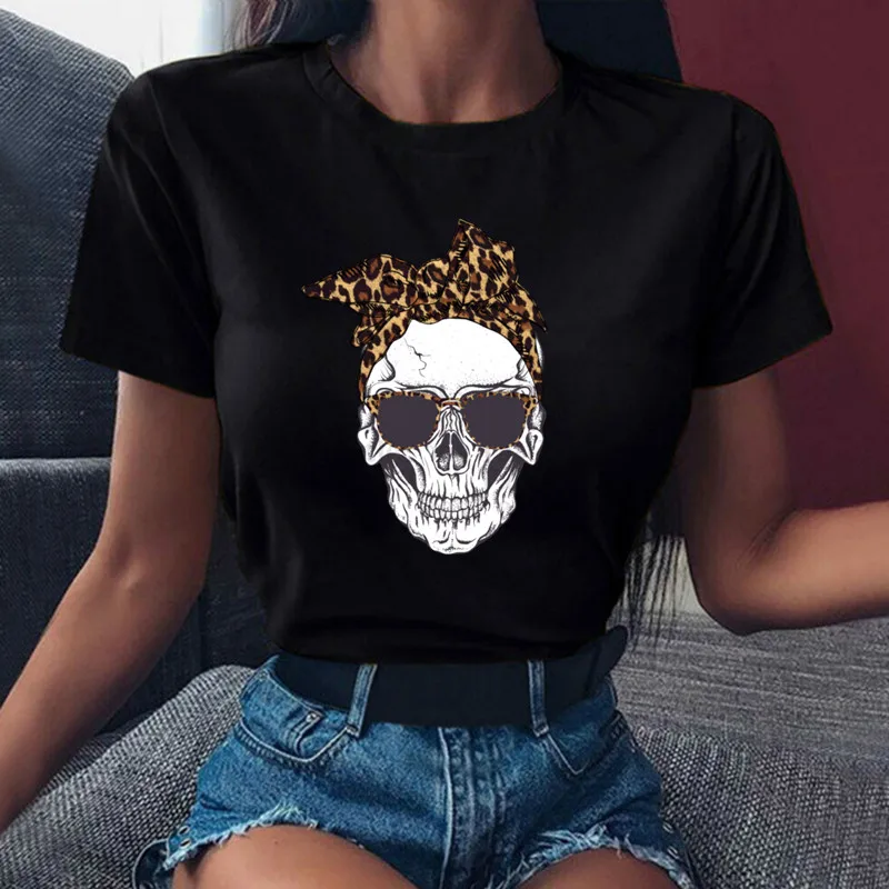 

Women's Harajuku Skull Deer Camouflage Burlap Turban T-shirt Girl Short Sleeve Graphic T-shirt Tops,Drop Ship