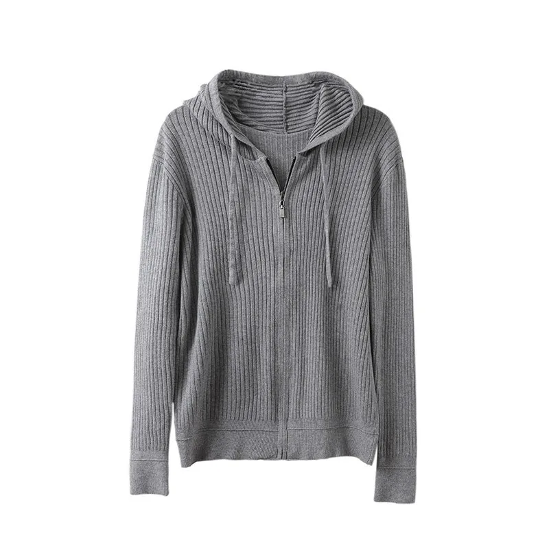 

2021 Spring and Autumn New Cashmere Sweater Women's Hooded Sweater Zipper Cardigan Jacket Women's Solid Color Wool Knit Sweater