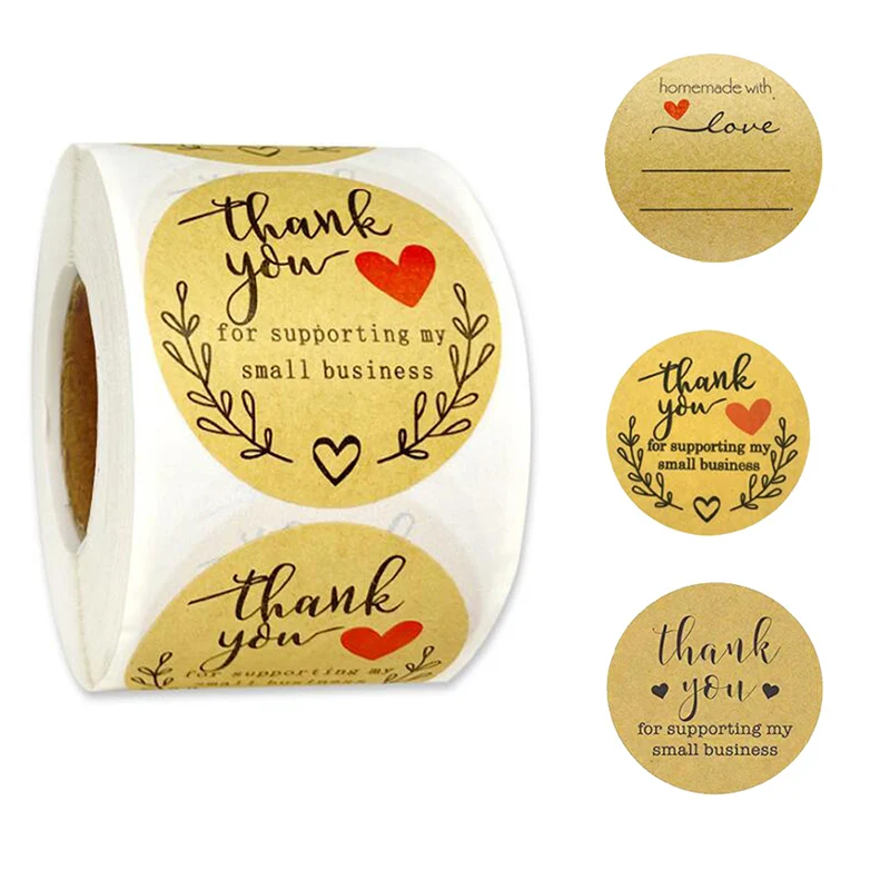 

2" Gift Round Kraft Handmade Stickers Scrapbooking for Business Package 500pcs Adhesive Thank You Sticker Seal Labels Stationery