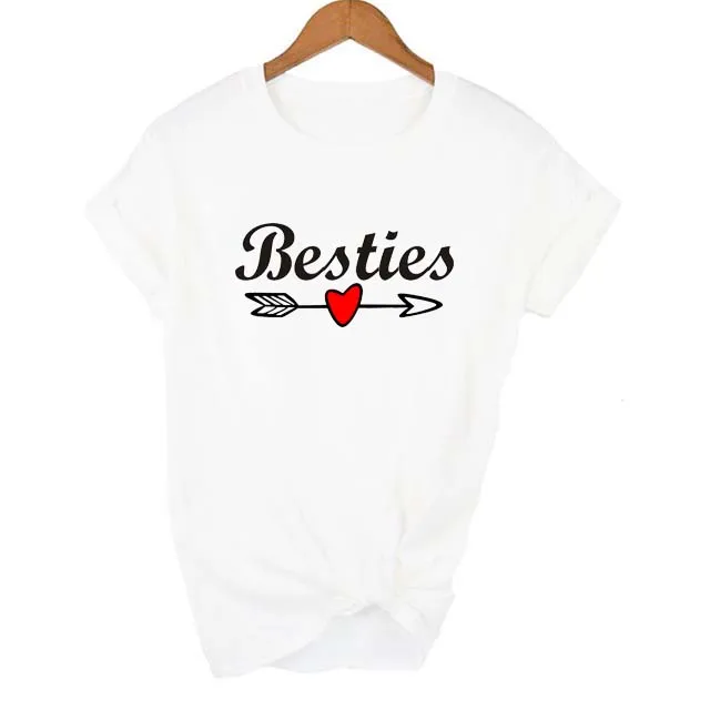 

Best Friends T shirt Women T-shirt Summer Short Sleeve Sister Bff T Shirt Women Top clothing streetwear White Casual girl shirt