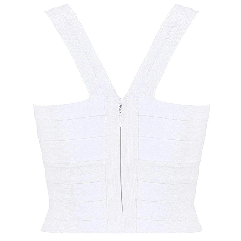 

Beateen 2019 New Fashion Straps Cropped Tops Bodycon Ribbed Bandage Back Zipper Letter Patch Nightout Tops White