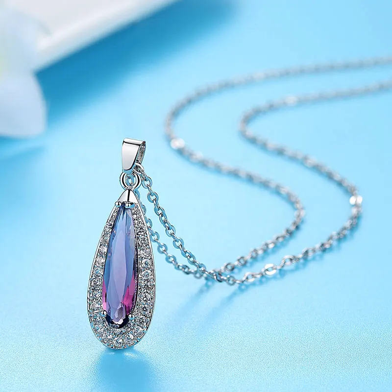 purple Цепь цветов радуги сердце кулон ожерелье для женщин Новая мода тайна серебро ожерелье подарок ювелирные изделия подарок на день рождения ожерелье женская модель - Окраска металла: purple