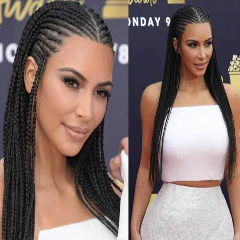 

Synthetic Lace Frontal Cornrow Wigs 13*6 Lace Front Braided Wigs Hand Braided Box Braid wig With Baby Hair For Black Women