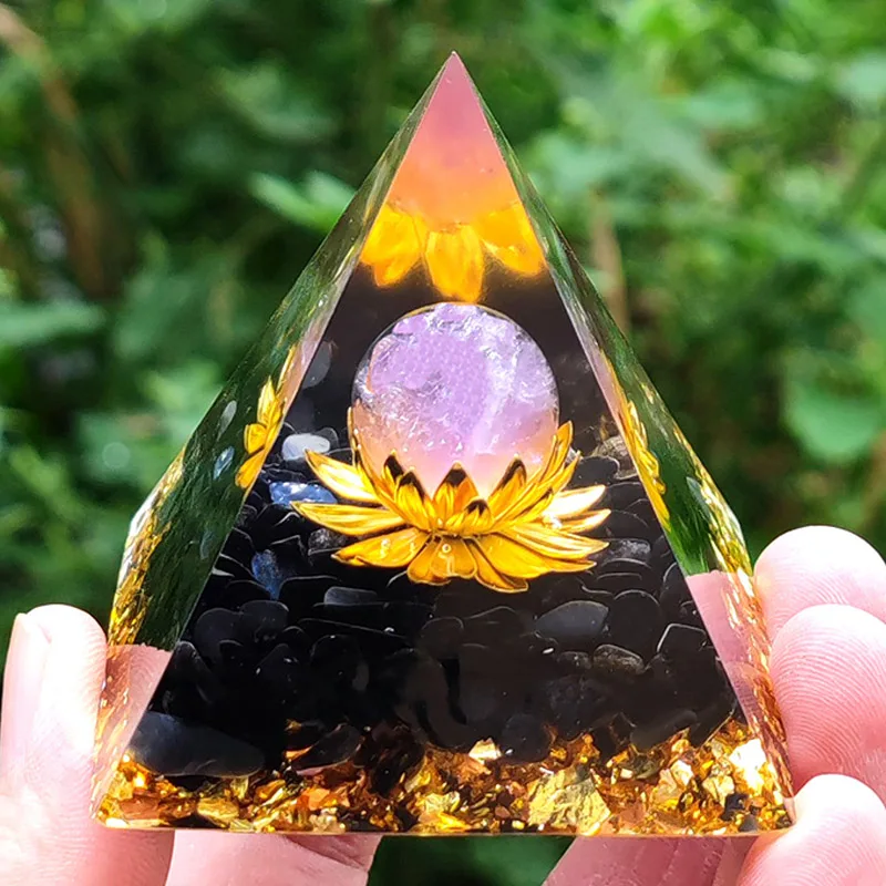 

Orgone Pyramid Healing Crystals Chakra Stones Protection Reiki Energy Meditation Pyramid For Positive Energy Lotus Of Life 6CM