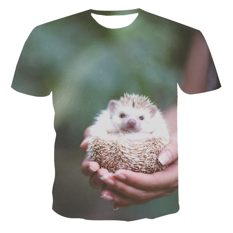 

2021 summer new style hedgehog printed 3D polyester casual short-sleeved T-shirt