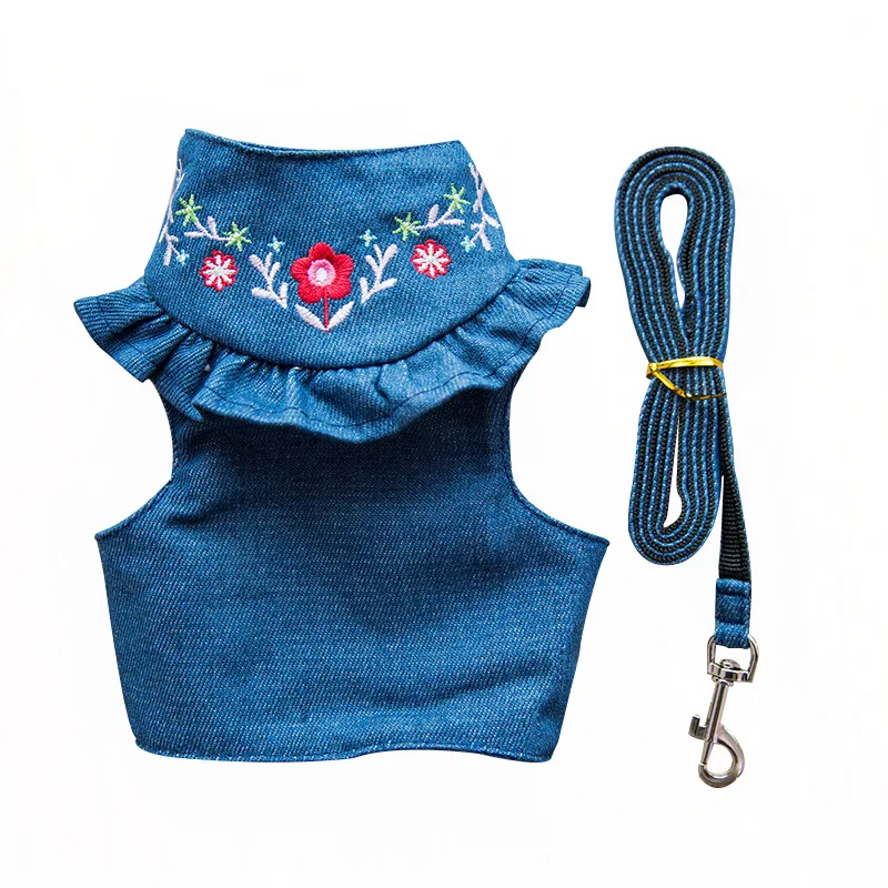 

Korean Version of Denim Chest Harness Pet Vest Dog Leash Small Dog Teddy Cat Chain Supplies Dogs Pets Accessories Puppy Harness