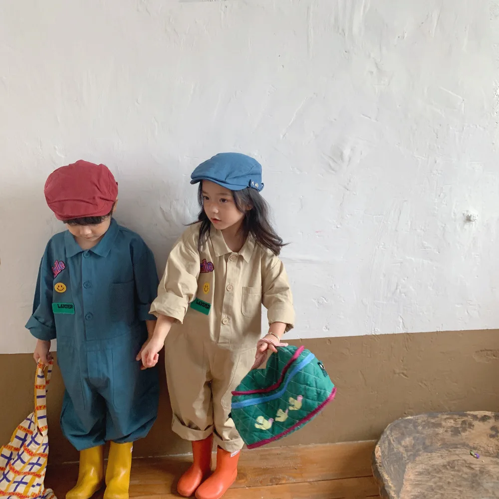 

2021 Girls' Fall New Lapel Long Sleeve Printed Jumpsuit Baby Boy Clothing Baby Rompers Baby Girl Outfit Spring & Autumn