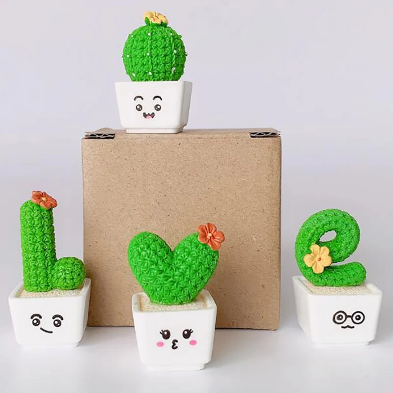 

4Pcs Adornments Bonsai Prop Cactus Decoration Resin Plant Potted Car Decoration
