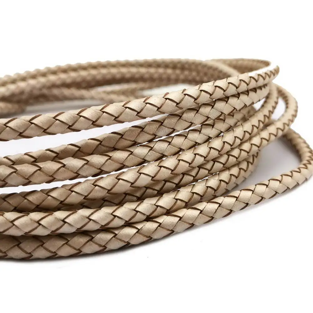 

Braided Leather Bolo Cord for Bracelet Making 5mm Round Leather Strap Metallic Pearl