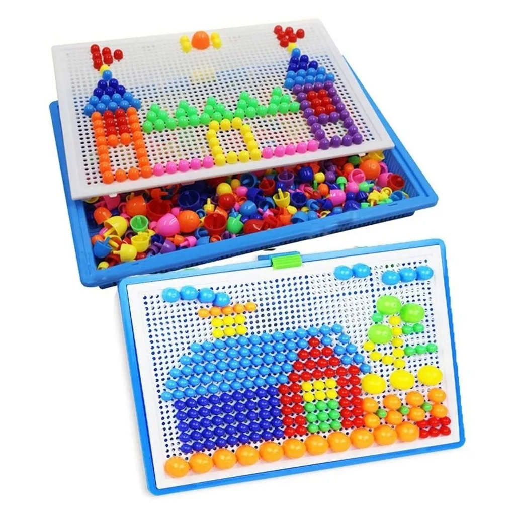 

296pcs Colorful Nails Pegboard Puzzle Set Intelligent 3d Game Creative Building Intelligence Beginner Puzzle Rainbow Colourful
