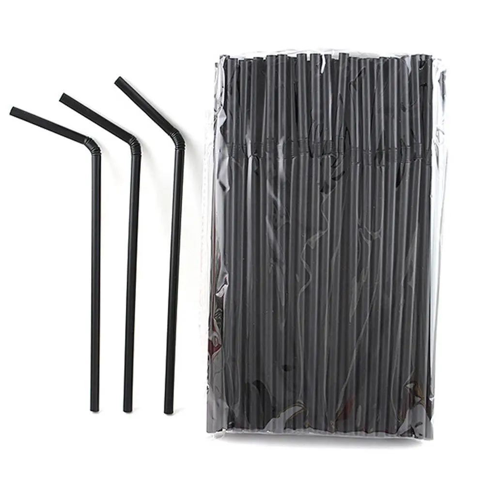 100 шт Черный одноразовые пластиковые соломинки для питья со сверхдолгой гибкий