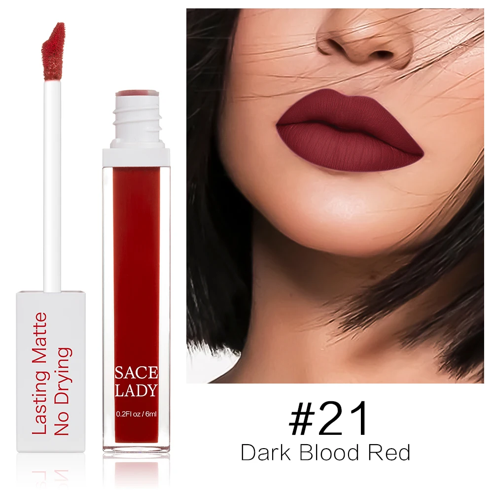 21 Dark Blood Red SACE LADY стойкая губная помада, макияж, Матовая жидкая губная помада, не высыхающая, макияж, телесный, красный, пигмент, водостойкая, 23 Цвета, косметика - Цвет: 21 Dark Blood Red