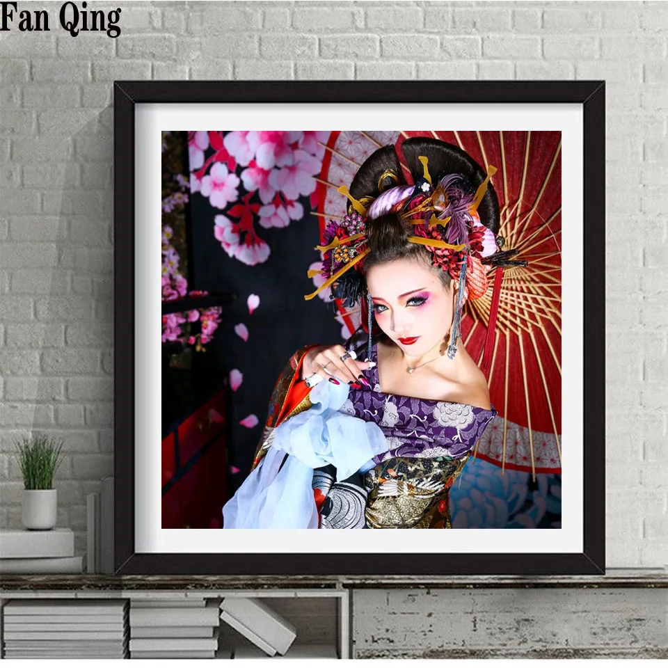 5D Вышивка крестиком японское кимоно женщина полная дрель алмазная живопись