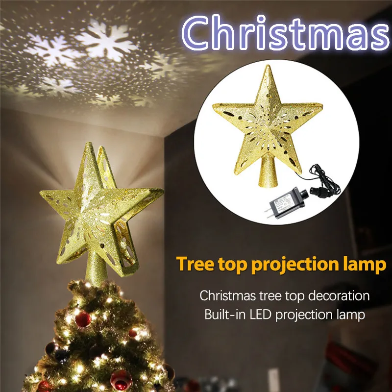 Christmas tree 3D hollow star LED projector snowflake lamp decoration top star Tree LED projection lamp