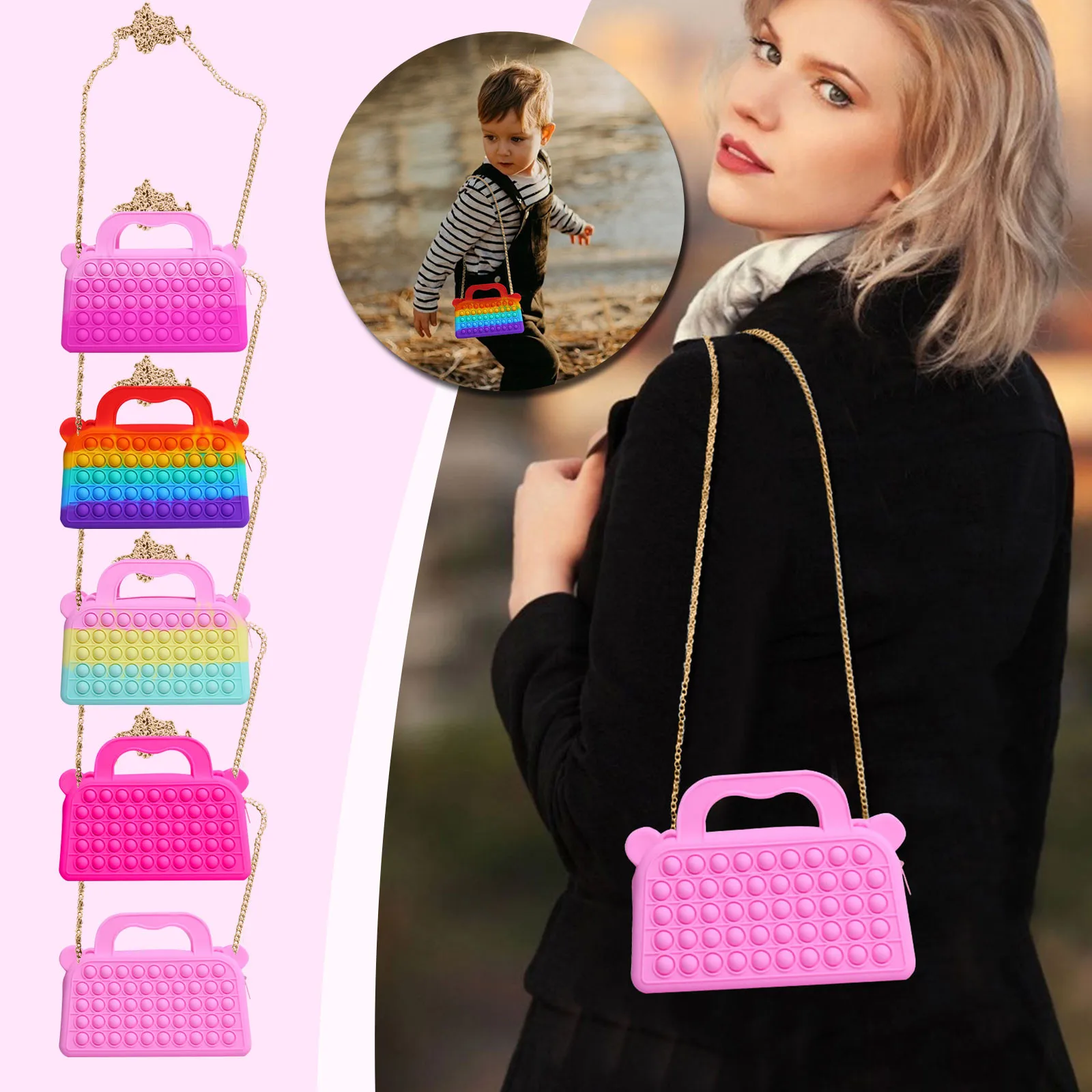 

Popits попит сумка сенсорная силиконовая пузырчатая прямоугольная сумка для хранения декомпрессионная мини-сумка Поп ит