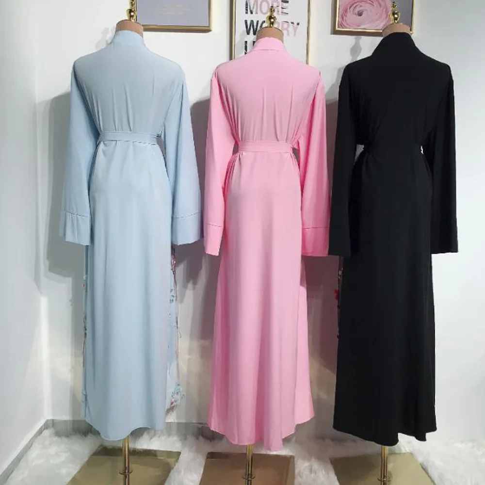 Модное мусульманское Розовое Кимоно с цветочной вышивкой Abayas Дубай Арабский
