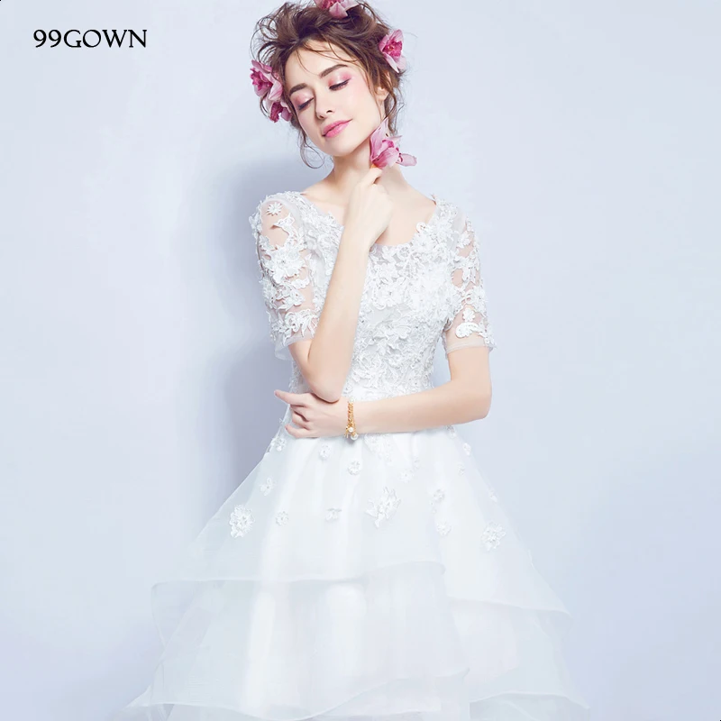 99 платье 2021 простое свадебное с коротким рукавом Кружевное сатиновое фатиновое