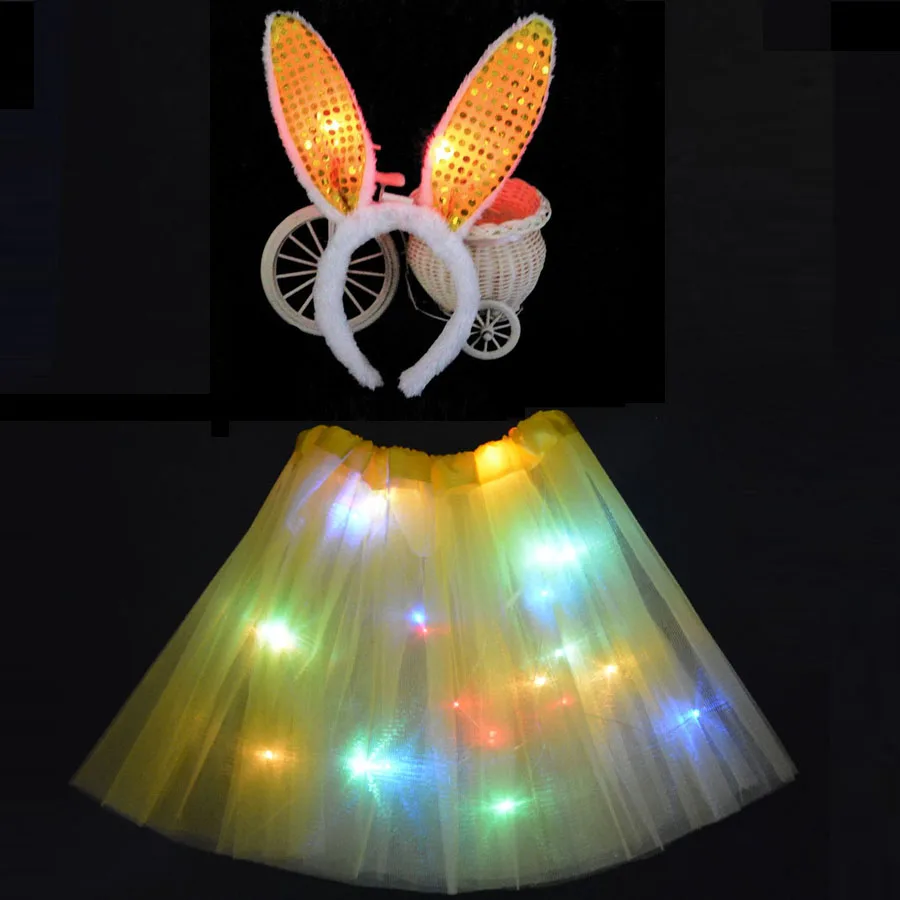 Kids Girls Princess LED Glowing Light Tutu Dresses Children Clothing Headband Crown Rabbit Bunny Costume cosplay Birthday Party|Костюмы для