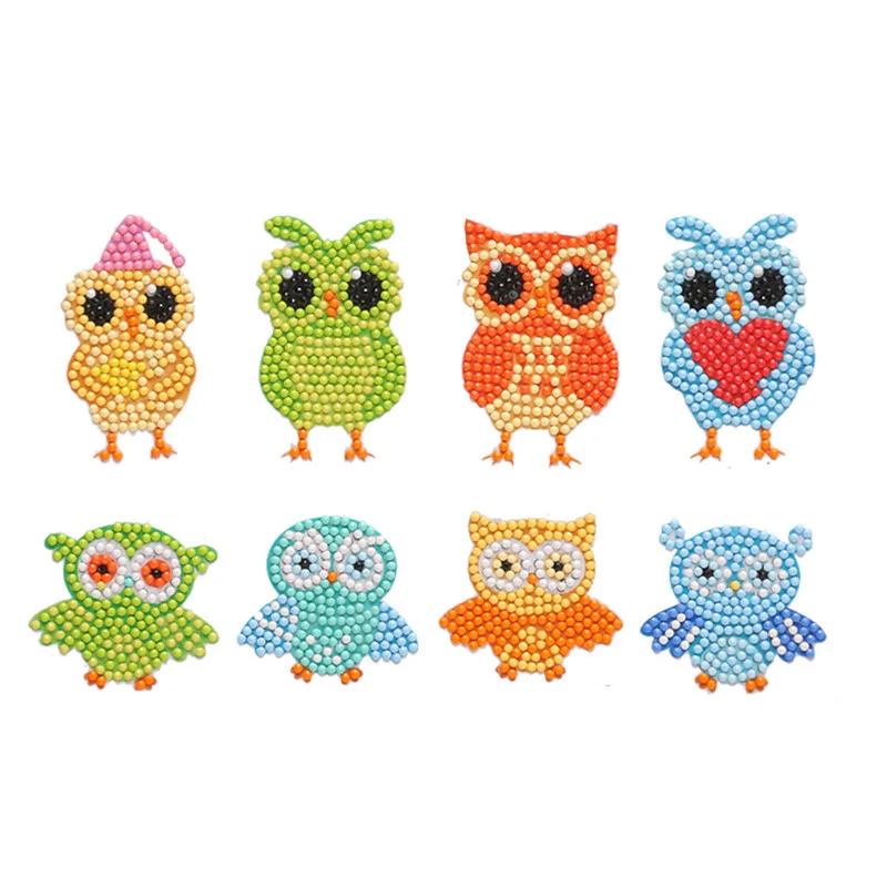 

8Pcs 5D Diamond Painting Stickers Kits for Kids Adult DIY Art Craft Animal Paint by Numbers for Children Beginners (Lovely Owl)