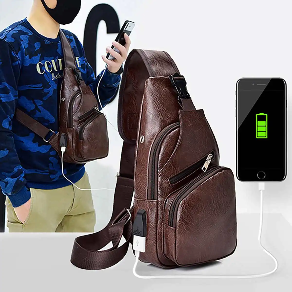 

2021 Hot Sale Genuine Leather Chest bag for Men Casual Messenger Bags Fashion Men's Chest Pack Large Capacity Business Bag
