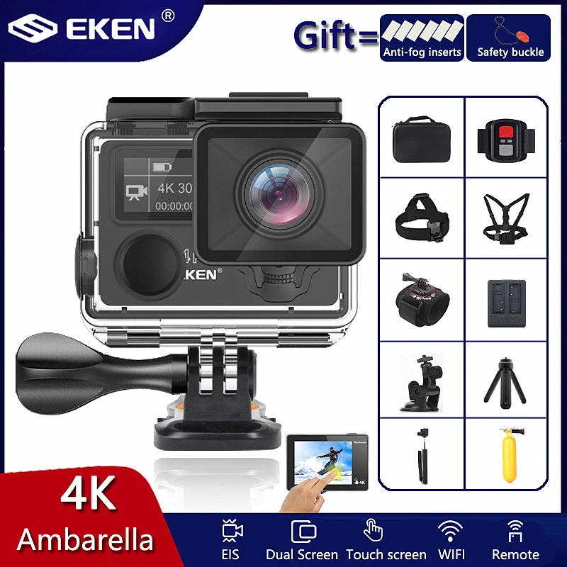 

EKEN H5S Plus Action Camera HD 4K 30fps EIS with Ambarella A12 chip inside 30m waterproof 2.0' touch Screen sport camera